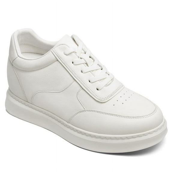 CMR CHAMARIPA Men's Shoes With Higher Heels - White Leather Elevator Shoes That Make You Taller 9CM / 3.54 Inches