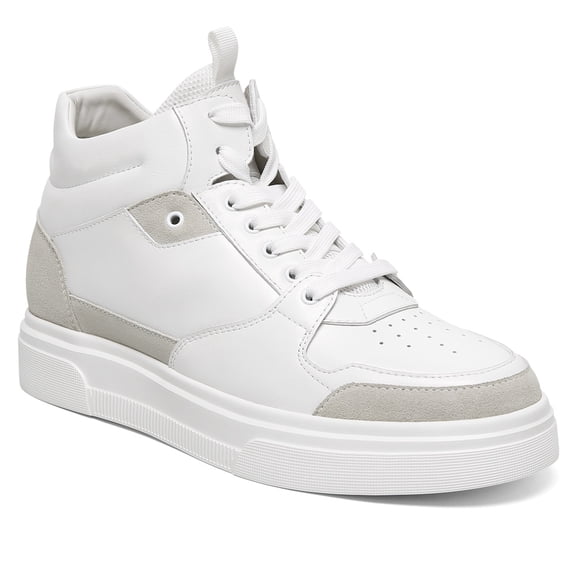 CMR CHAMARIPA Men's Shoes With Higher Heels | White Leather High-Top Sneakers 8CM / 3.15 Inches