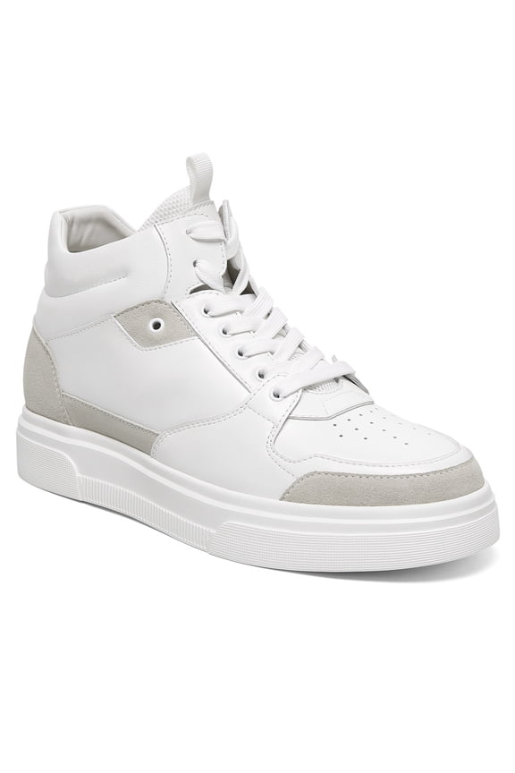 CMR CHAMARIPA Men's Shoes With Higher Heels | White Leather High-Top Sneakers 8CM / 3.15 Inches