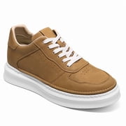 CMR CHAMARIPA Mens Shoes With Higher Heels - Yellow Oil-Waxed Leather Casual Sneakers 7CM / 2.76 Inches