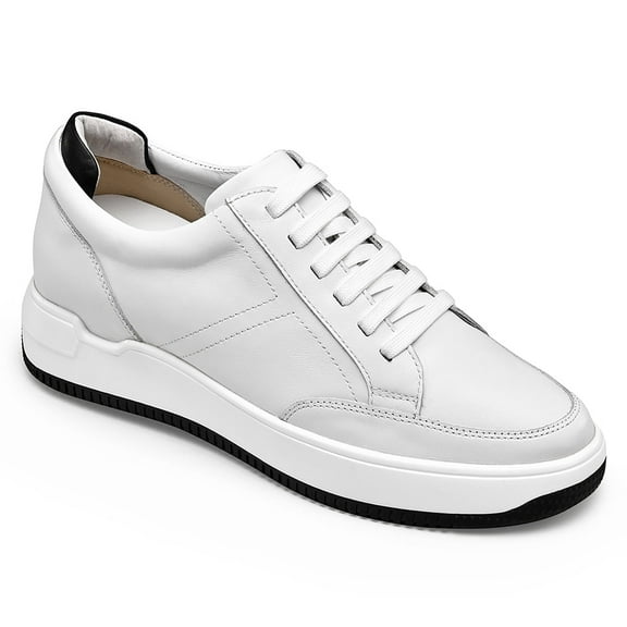 CMR CHAMARIPA Mens Casual Elevator Shoes White Leather Sneakers Hidden Height Increasing Shoes 2.76 inches