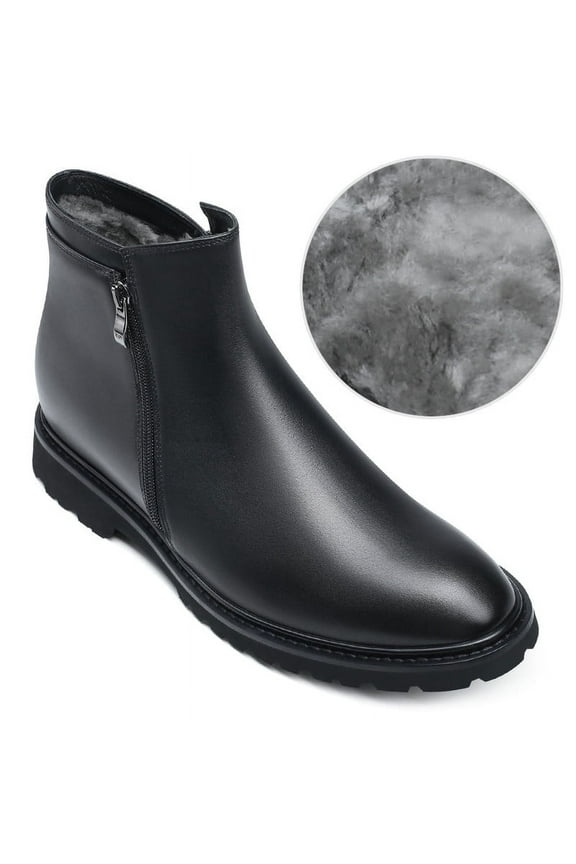 CMR CHAMARIPA Mens Elevator Boots - Mens Height Increasing Boots - Black Side Zipper Fur Lined Winter Boots 8cm / 3.15 Inches
