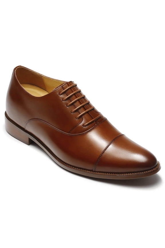 CMR CHAMARIPA Mens Elevator Dress Shoes - Brown Cowhide Leather Oxford Shoes That Make You Taller 3.15 Inches / 8 CM