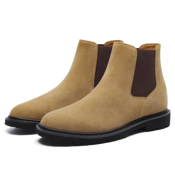 CMR CHAMARIPA Mens Height Increasing Boots - Brown Suede Leather Laceless Boots 3.15 Inches / 8CM