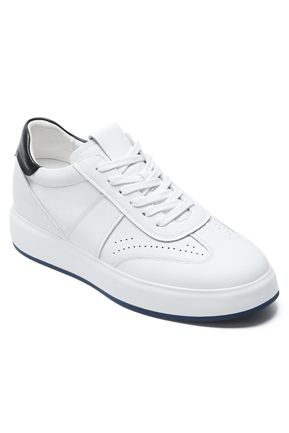 CMR CHAMARIPA Wide Fit Elevator Sneakers | White Leather Wide Width Shoes That Add Height 7CM / 2.76 Inches