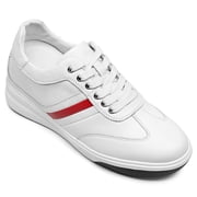 CMR CHAMARIPA Wide Fit Elevator Sneakers | White Leather Wide Width Shoes That Add Height 8CM / 3.15 Inches