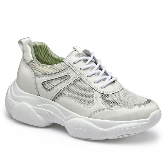 CMR CHAMARIPA Women Elevator Shoes - Wedge Sneakers For Ladies - White Leather Sneakers For Women 7 CM / 2.76 Inches