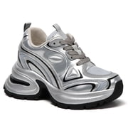 CMR CHAMARIPA Womens Height Increasing Shoes - Silver Microfiber Platform Sneakers 10CM / 3.94 Inches