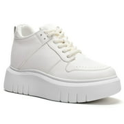 CMR CHAMARIPA Womens Height Increasing Shoes - White Leather Casual Sports Shoes 8CM / 3.15 Inches
