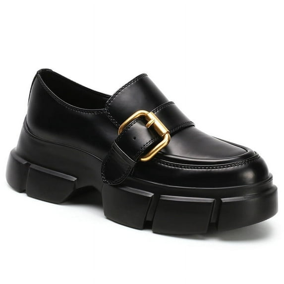 CMR CHAMARIPA Womens Black Leather Loafer Shoes Height Increasing Hidden Heel Shoes 6.5 CM /2.56 Inches