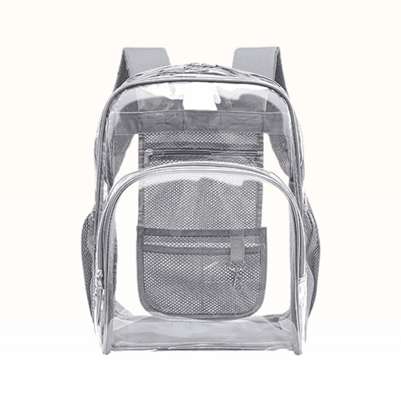 CMR Cosmetics Clear Backpack - Heavy Duty Transparent Bag with Reinforced Padded Straps, Waterproof Cloth Backpack - Ideal for School, Work, Travel, Security-Friendly for Men & Women, Gray