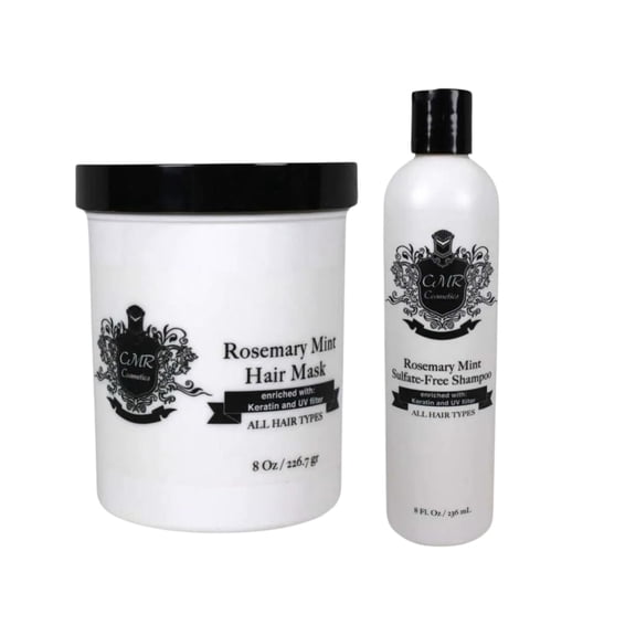 CMR Cosmetics Rosemary Mint Hair Care Kit - Sulfate-Free Shampoo & Keratin-Enriched Hair Mask for All Hair Types, Scalp Stimulating, Intense Moisture, and Natural Shine Enhancement