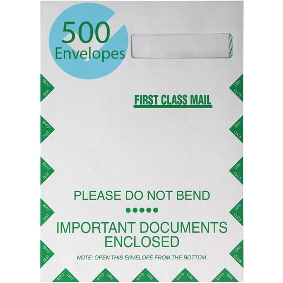 CMS 1500 Claim Form Large Envelopes, 9" x 12 1/2", Self-Seal, 500 Count, Blue