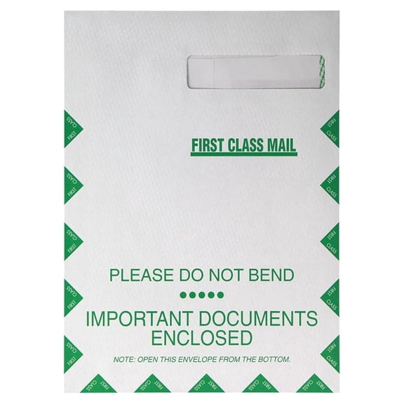CMS 1500 Claim Form Large Envelopes | 9" x 12 1/2" | Self Seal | Case of 500 (Green)