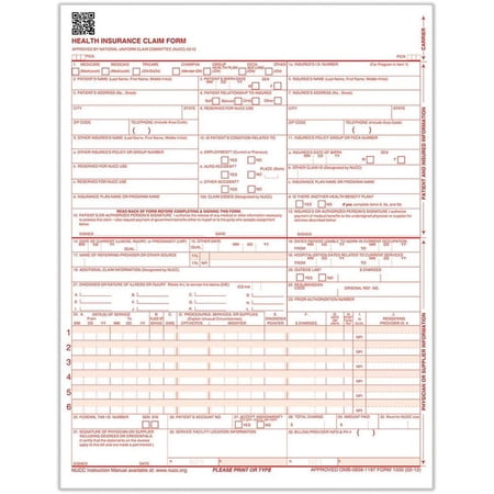 CMS 1500 Healthcare Billing Form - 02/12, Laser, 2500-Count (CMS12LC)