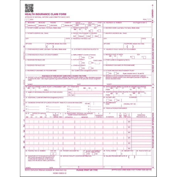 CMS1500 Claim Forms HCFA, 2500 Sheets | Version 02/12, APPROVED OMB-0938-1197
