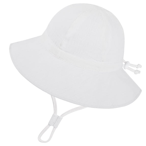 CMSHTD Bucket Hats for Kids Baby Girls Boys Summer, Outdoor Sun Breathable Adjustable Children Beach Hat, White 3-12 Months