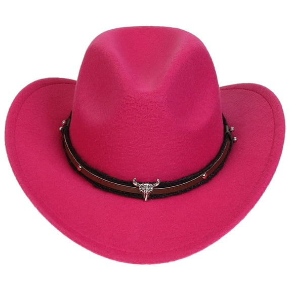 CMSHTD Cowboy Hats for Kids Boys Toddler Summer, Outdoor Classic Western Childrens Solid Color Wide Brimmed Hat, Hot Pink 3-18 Years