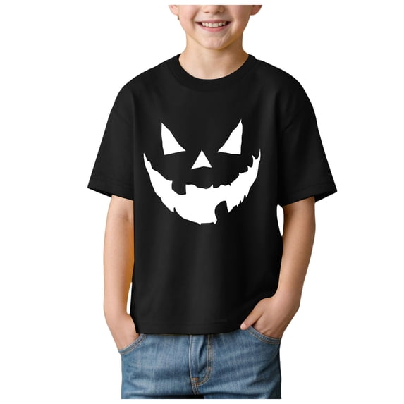 CMSHTD Halloween Shirts for Kids Boys Short Sleeve Fall, Toddler Boys Children Cute Tops T-Shirts, Black Size 9-10 Years