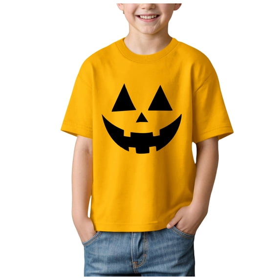 CMSHTD Halloween Shirts for Kids Boys Short Sleeve Fall, Toddler Boys Cute Children T-Shirts Tops, Yellow Size 11-12 Years