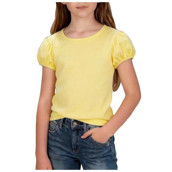 CMSHTD Shirts for Girls Short Sleeve Summer, Toddler Girls Children T-Shirts Cotton Tees Tops Cute Soft, Yellow 7-8 Years