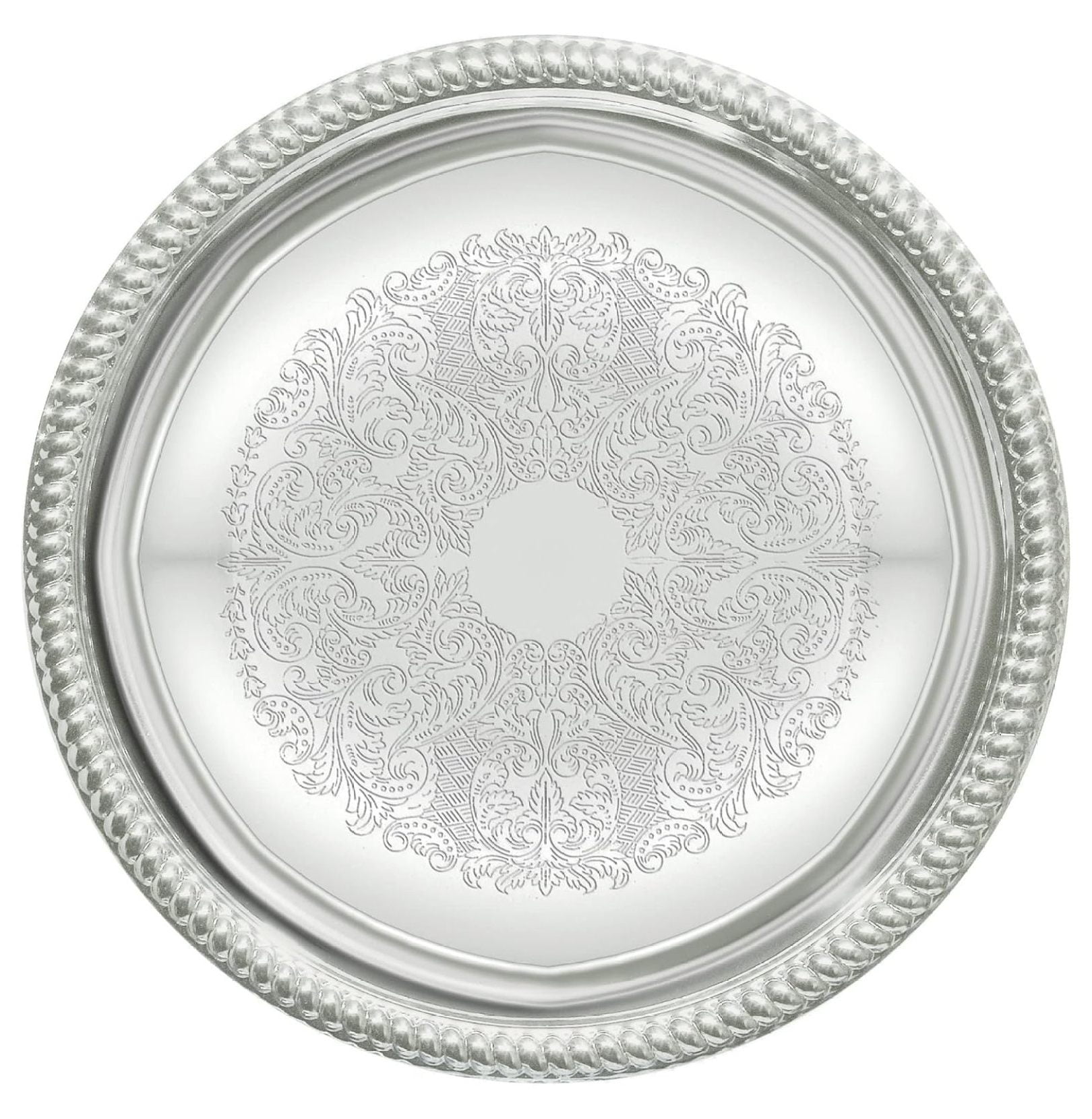 14-Inch Silver Chrome-Plated Round Serving Tray