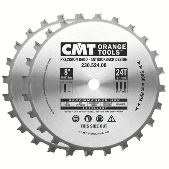 CMT 230.524.08 Precision Dado Set, 8-Inch X 24 Teeth FTG+ATB Grind with 5/8-Inch. Bore