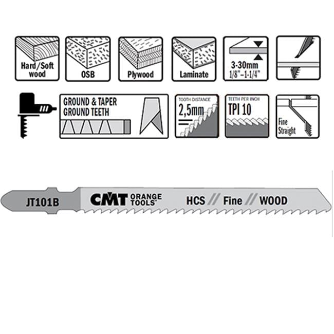 CMT CMTJT101B 25 10 TPI Wood HCS Jig Saw Blade, 4 in. - Pack of 25