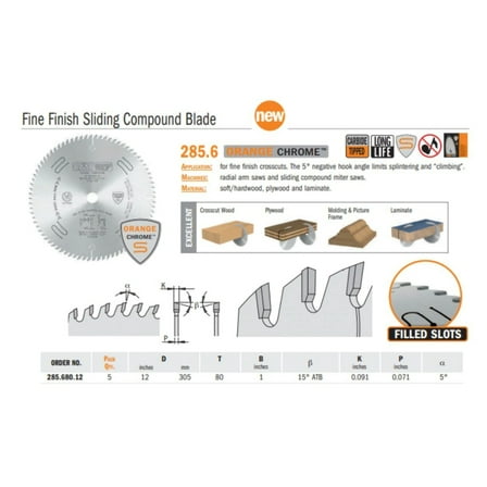 CMT ORANGE CHROME FINE FINISH BLADE 12" x T80 ATB