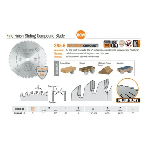 CMT ORANGE CHROME FINE FINISH BLADE 12" x T80 ATB