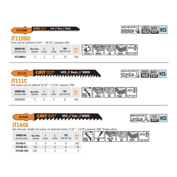 CMT Orange Tool JT101BR-25 JIG SAW BLADES WOOD/FINE STRAIGHT, 25 Pack