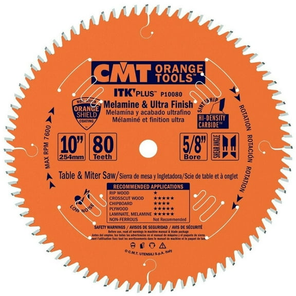 CMT P10080 5/8" Bore ITK Melamine & Ultra Finish Saw Blade, 10" x 80 Teeth
