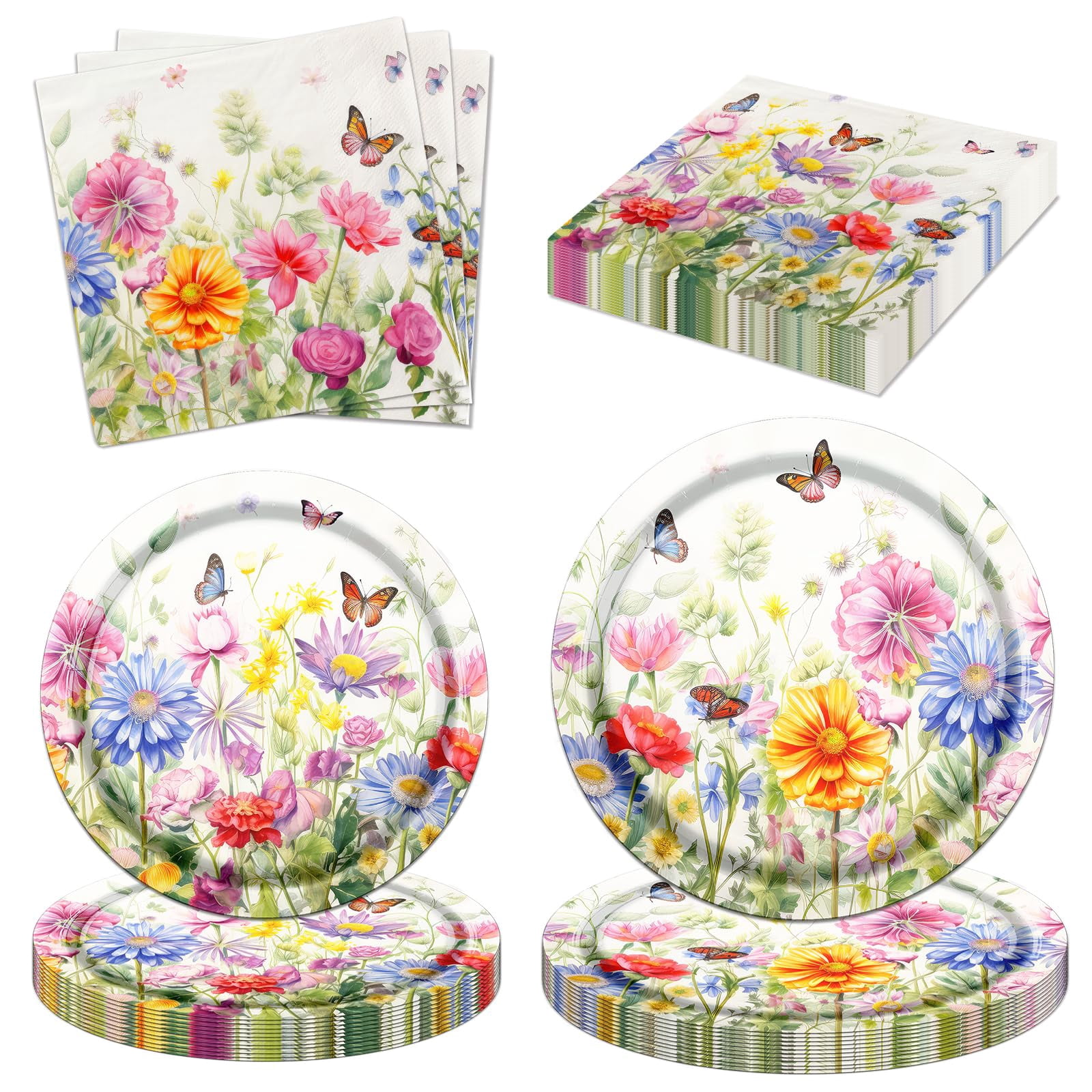 Lecheme Wildflower Napkins - 100-Pack Floral Cocktail Napkins, 13x13 Inches, For Parties & Events
