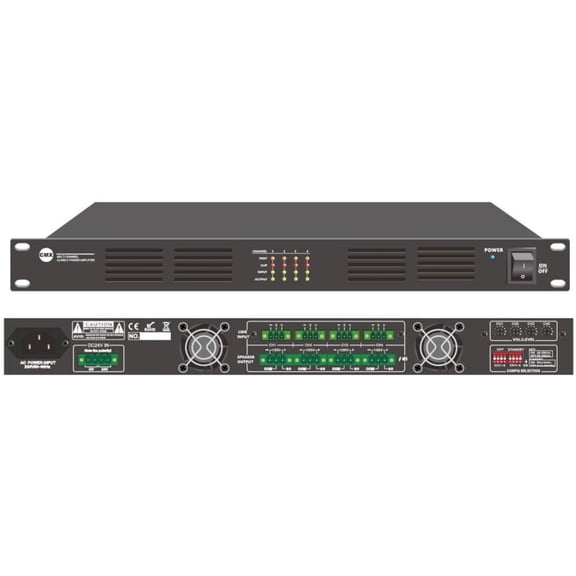 CMX Audio DA-4500 4-Channel Power Amplifier; 4x500W Output Power; 19" Rack-mount of 1U Height; Built-in Auto Standby; Short Circuit, Overload, High Temperature, and Clip Protection