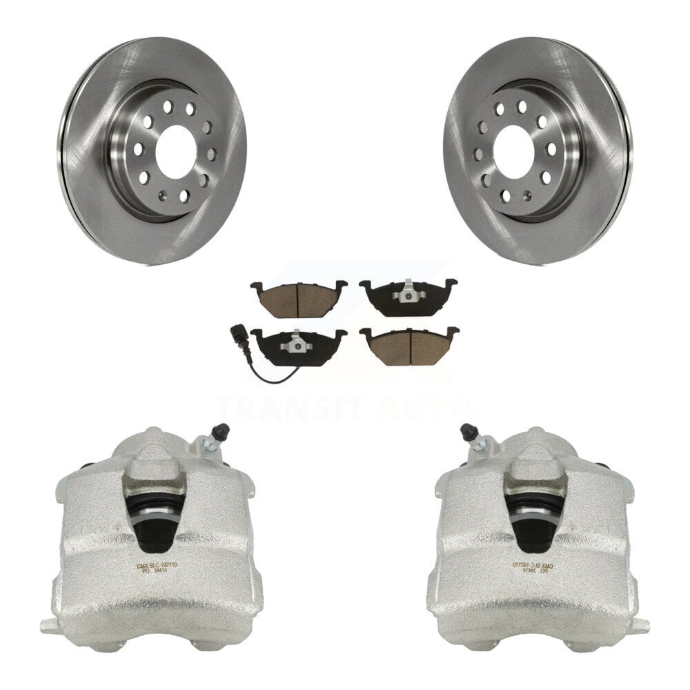 CMX Front Disc Brake Caliper Rotors and Ceramic Pads Kit for Car Volkswagen Jetta with 280mm Diameter Rotor KC8-100050C