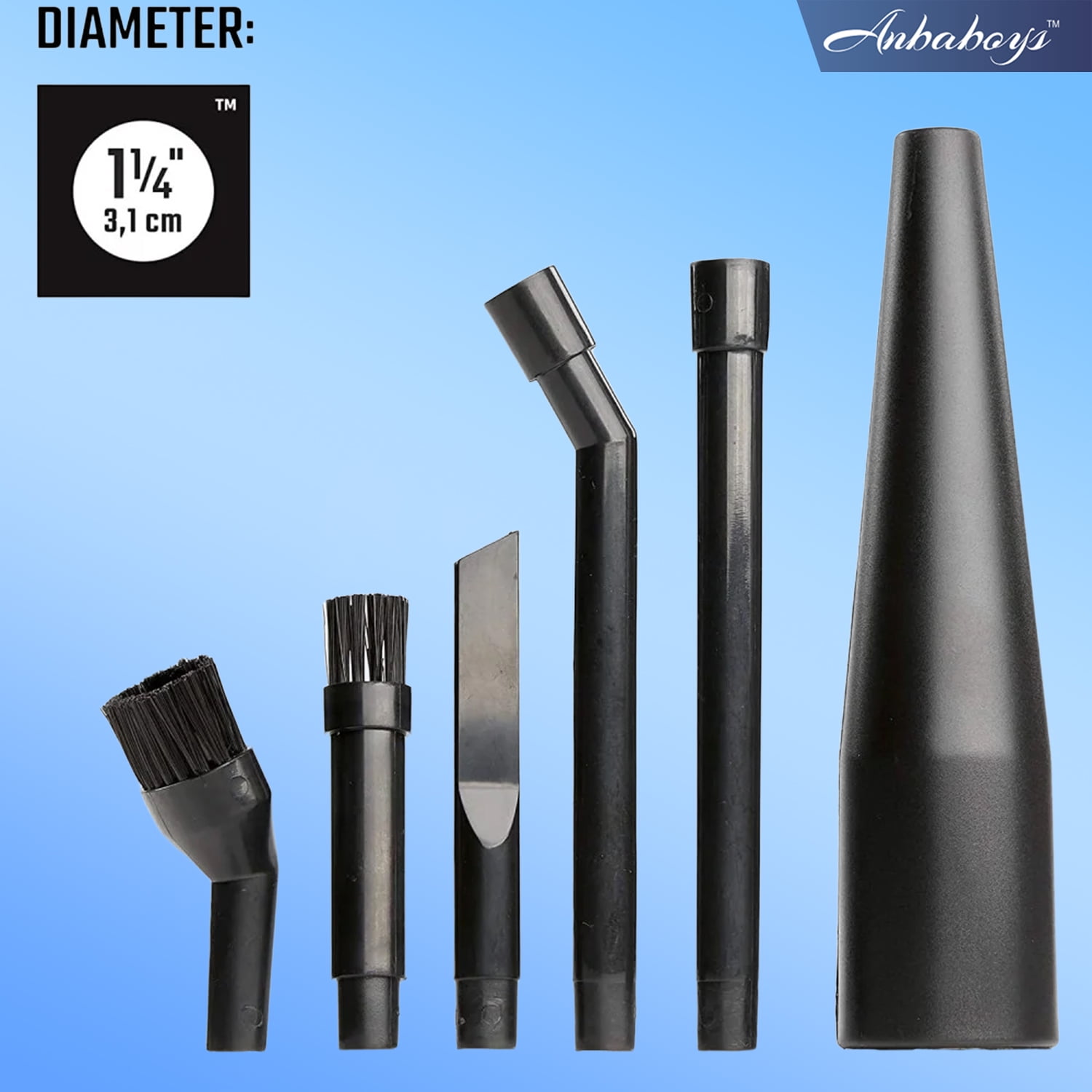 Black Glossy 6-Piece Micro Cleaning Kit for Wet/Dry Vacuums