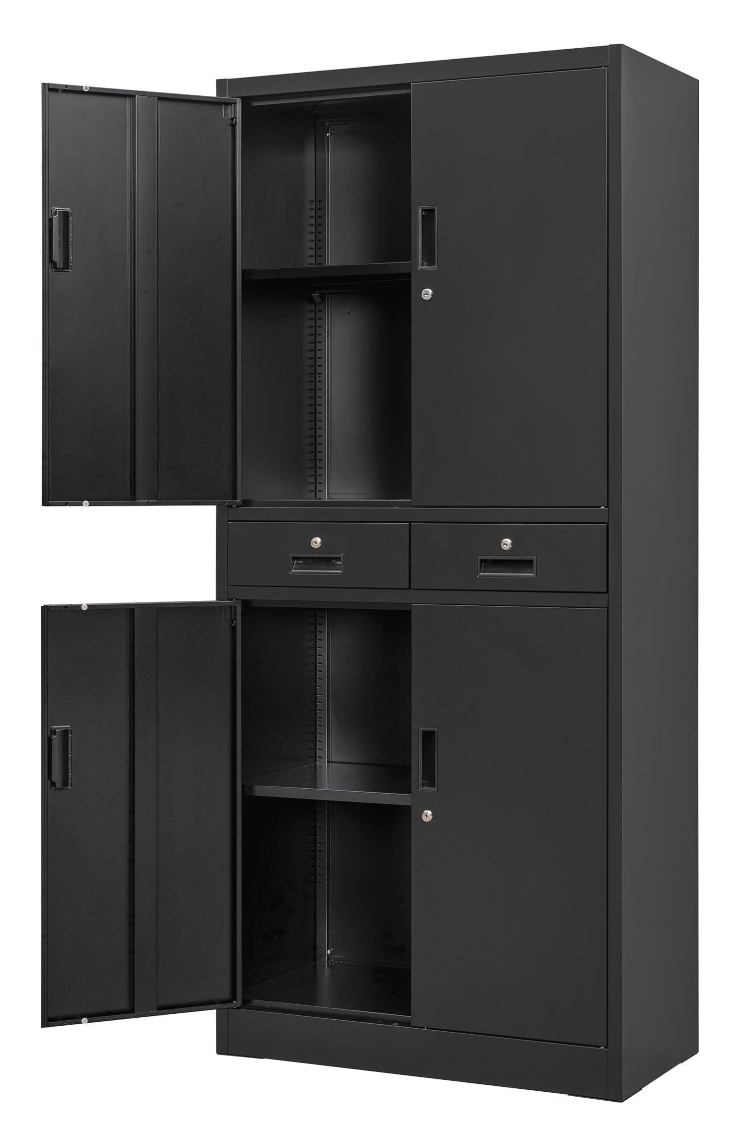 CMY Metal Storage Cabinet, 71" H x 32" W x 16" D Locking Storage Cabinet with Adjustable Shelves and 2 Drawers, Steel Storage Cabinet for Office, Garage, Home, School, Utility Room-Black