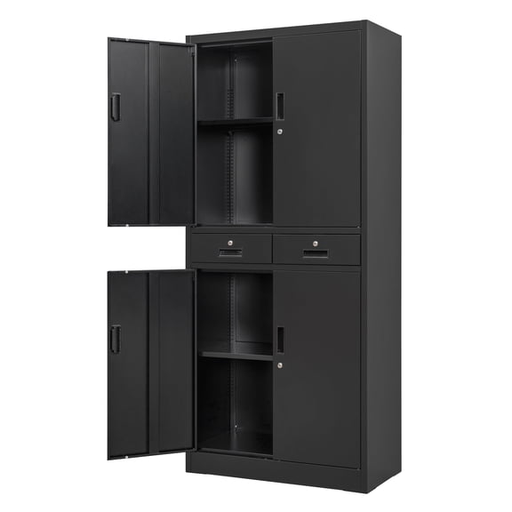 CMY Metal Storage Cabinet, 71" H x 32" W x 16" D Locking Storage Cabinet with Adjustable Shelves and 2 Drawers, Steel Storage Cabinet for Office, Garage, Home, School, Utility Room-Black
