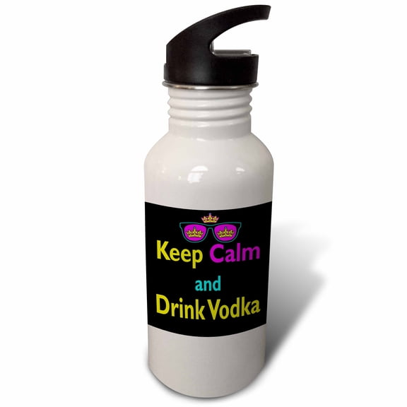 3dRose, CMYK Keep Calm Parody Hipster Crown And Sunglasses Keep Calm And Drink Vodka, 21 oz Sports Water Bottle