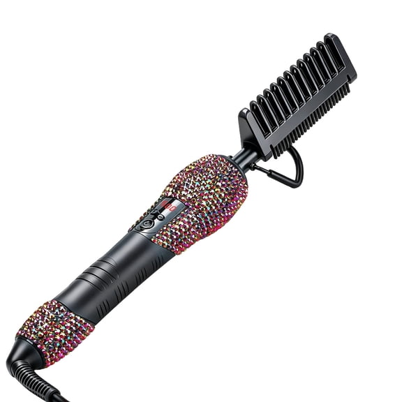 CMYS Electric Pressing Comb, Bling Rhinestone Hot Comb Hair Straightener for American African Hair,500°F High Heat LCD Display