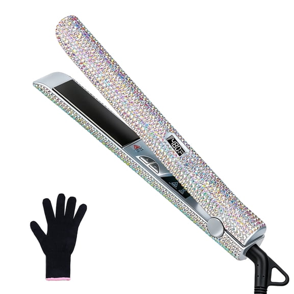 CMYS Hair Straightener and Curler 480F High Temp Hair Straightening Iron with Rhinestones 1"Nano Titanium PlateInstant Heat Up