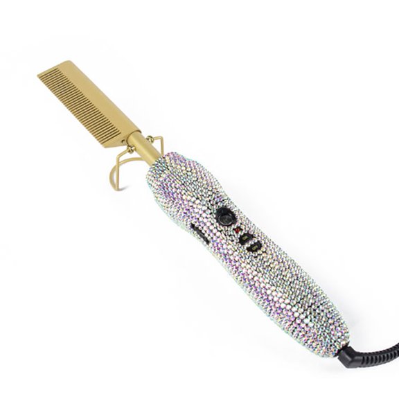 CMYS Hot Comb Electric Heating Comb Diamond Pressinng Comb with 5 Adjustable Temperature for Frizzy Hair