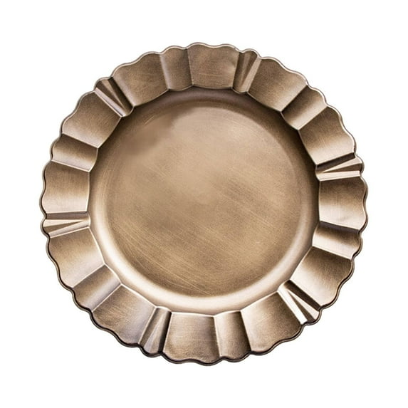 CMYYNNA 1 Pack | 13" Beige Acrylic Plastic Dinner Plate Chargers With Gold Brushed Wavy Scalloped Rim