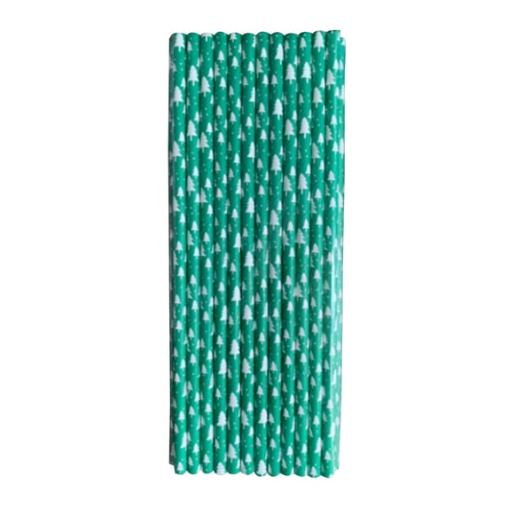 CMYYNNA 200 Pcs Christmas Paper Straws 1 Styles Red Green White Gold Biodegradable Party Colorful Disposable Drinking Straws with Christmas Tree Snowflake Design Decor Supplies