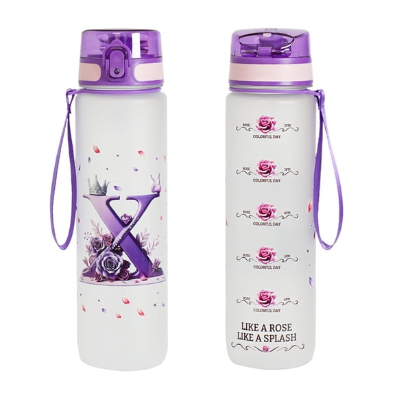 CMYYNNA 32 OZ 1 Liter Time Marker Water Bottle Frosted Durable Plastic With Strap - Reusable Clear Bottle With Times To Drink Time Markings For Daily Hydration Intake BPA Free