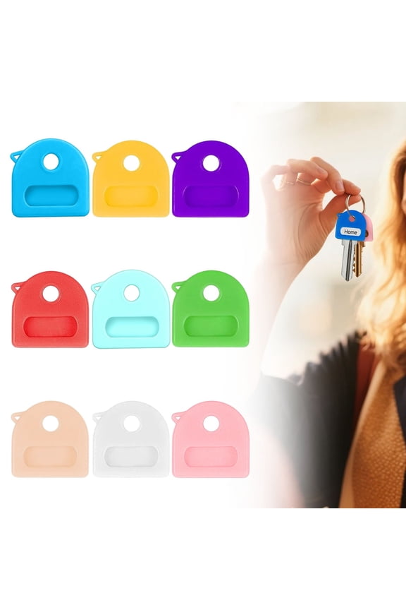9 Pack Key Color Caps Covers Tags, Soft Rubber Key Identifiers, Plastic Key Toppers for Standard Flat Organization House Key (Not Suitable for Odd-Shaped Keys), 9 Colors+1 label sticker