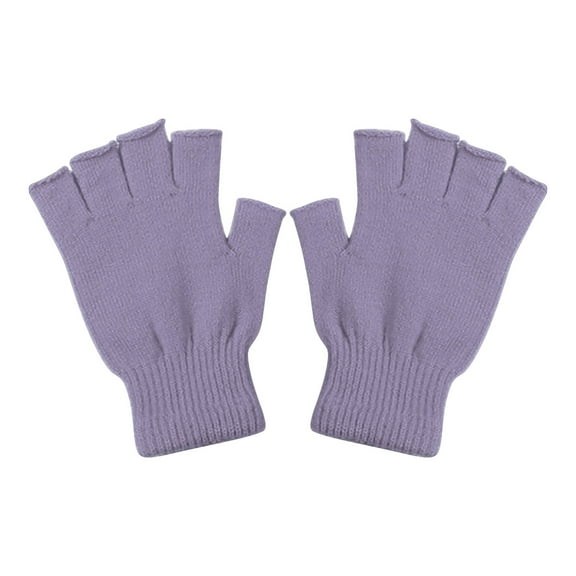 CMYYNNA Fingerless Gloves Thermal Winter Gloves Warm Knitted Half Finger Gloves Mittens for Men Women Typing Driving Working,Purple