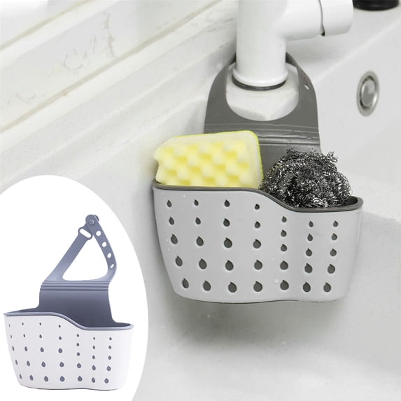 CMYYNNA Kitchen Sink Shelf Soap Sponge Drain Rack Holder Double Decker Hanging Basket Storage Suction Cup Kitchen Organizer Sink Accessories Wash Dropshipping-Beige,1Pcs