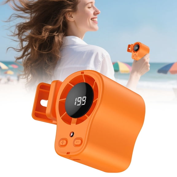 CMYYNNA Mini Clip-on Fan, 199-Speed Rechargeable Portable Fan with LED Display, Strong Clamp, 360° Rotation, Hands-Free Personal Cooling for Work, Travel, Stroller & Camping(Orange)