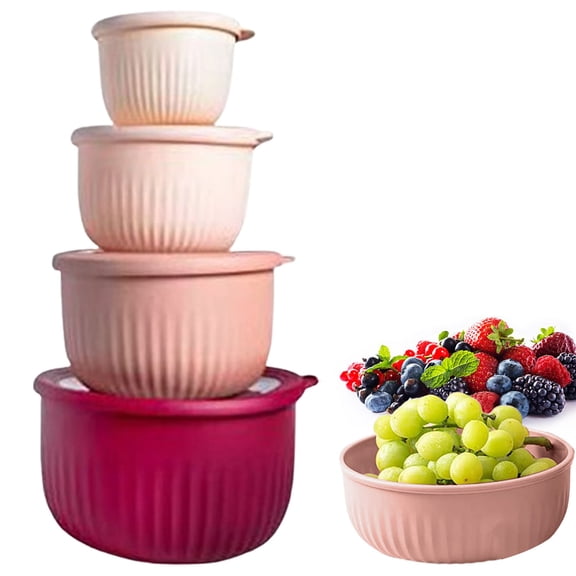 CMYYNNA Prep Bowls with Lids- Wide and Deep Nesting Plastic Small Mixing Bowl Set with Lids,4 Piece Set - Wide Bowls,Red